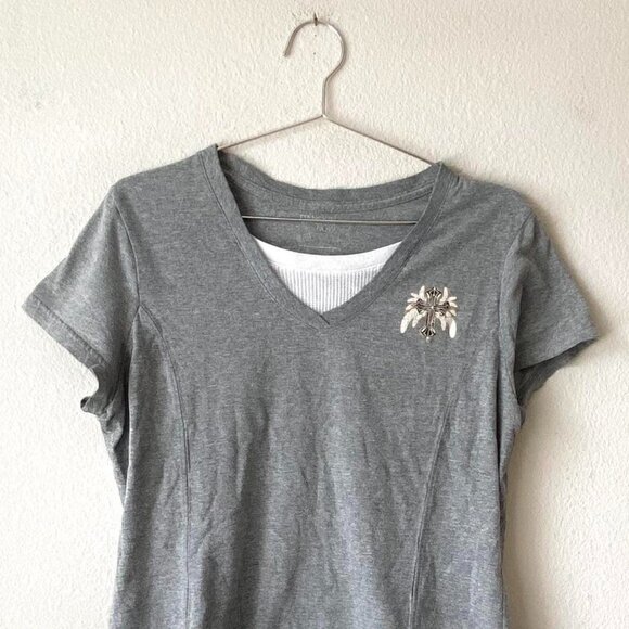 y2k 2000s Jesus Christ cross gray v-neck double layer thermal shirt XL - Picture 1 of 5